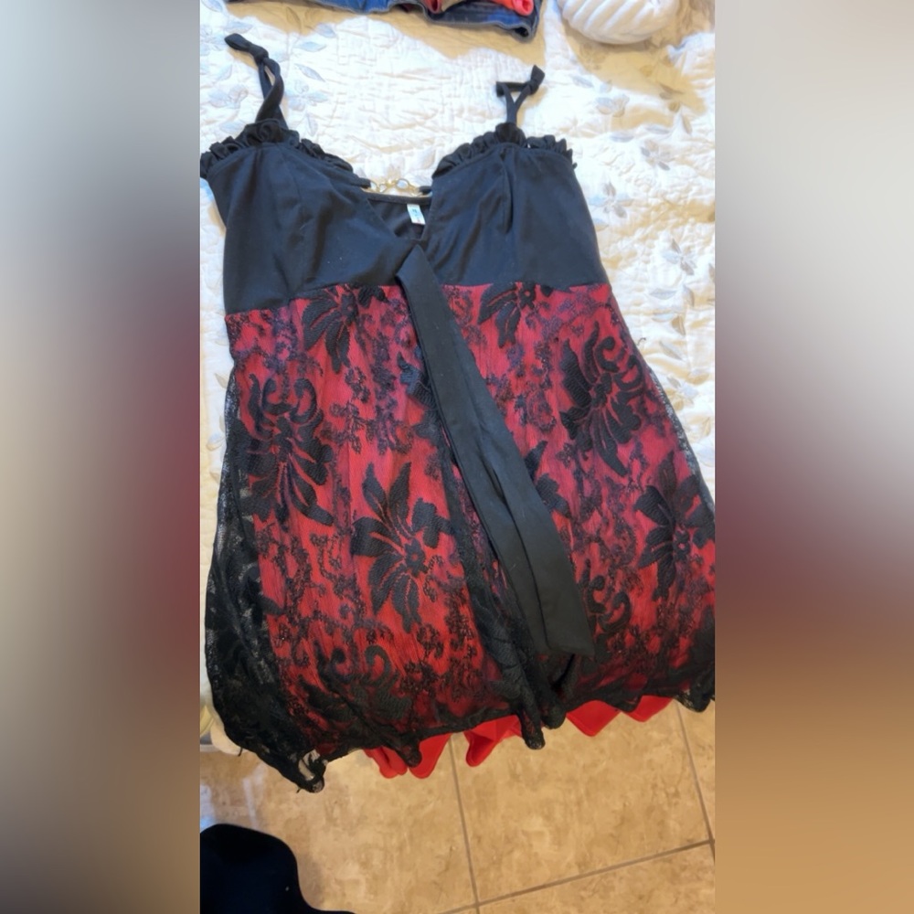 Red with black lace